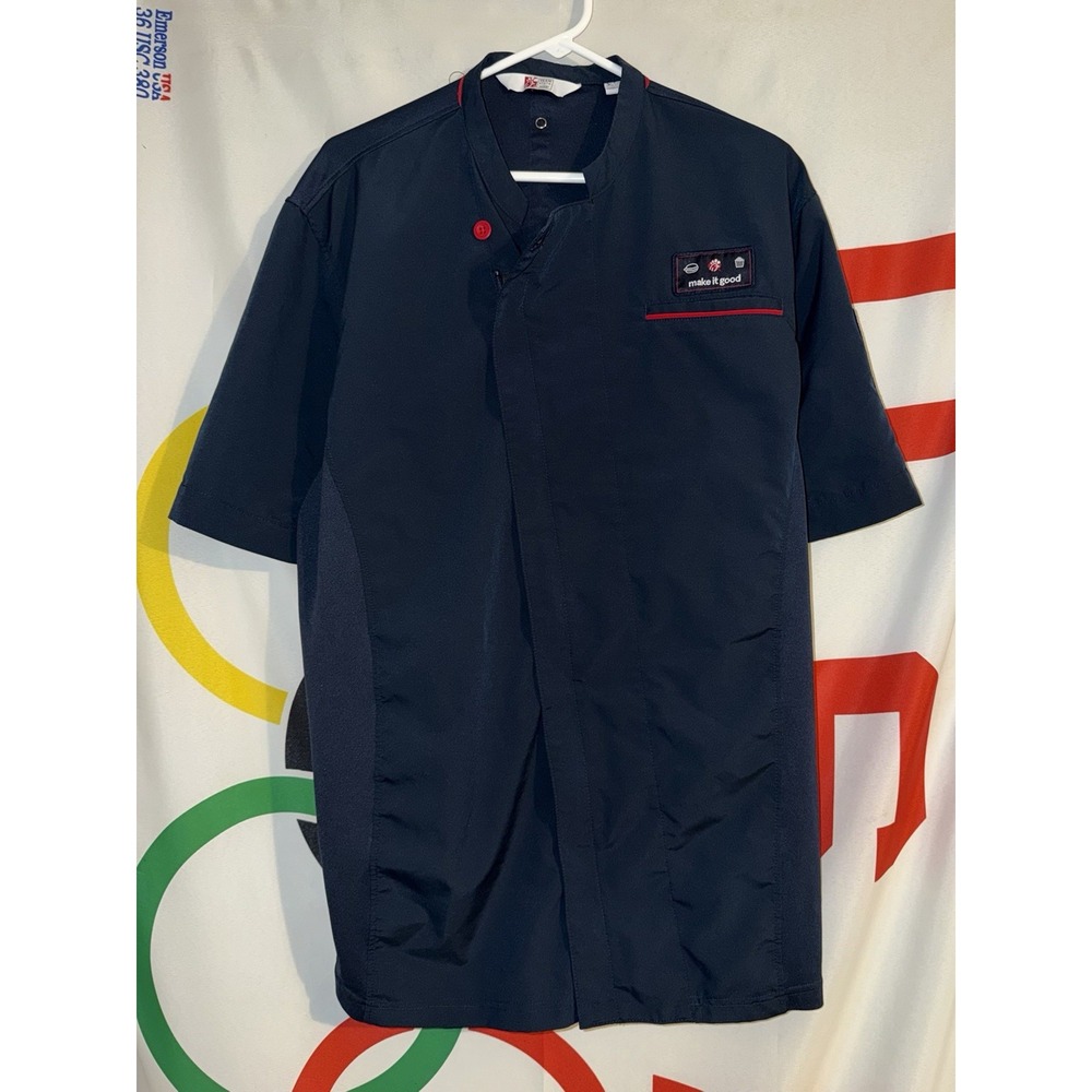 Oobe Team Style Chick Fil A Chef Shirt Large Zip Up Navy Blue Restaurant Uniform